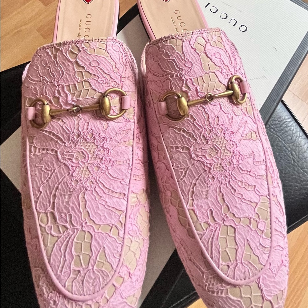 Gucci Princetown Pink Lace Mules sz 9US/39IT - Picture 3 of 5